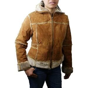 Dona Michi Genuine Suede Leather Bonded Faux Fur Zip Up Jacket Size Small